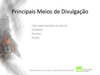 Principais Meios de Divulgação- Site Implementado em JoomlaFacebook