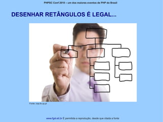 PHPSC Conf 2010 – um dos maiores eventos de PHP do Brasil




DESENHAR RETÂNGULOS É LEGAL...




     Fonte: ciqs.fe.up.pt




                        www.fgsl.eti.br É permitida a reprodução, desde que citada a fonte
 