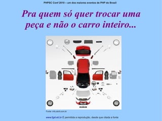 PHPSC Conf 2010 – um dos maiores eventos de PHP do Brasil




Pra quem só quer trocar uma
 peça e não o carro inteiro...




      Fonte: info.abril.com.br

      www.fgsl.eti.br É permitida a reprodução, desde que citada a fonte
 