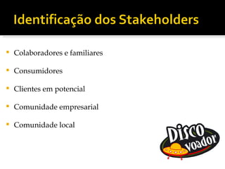    Colaboradores e familiares

   Consumidores

   Clientes em potencial

   Comunidade empresarial

   Comunidade local
 