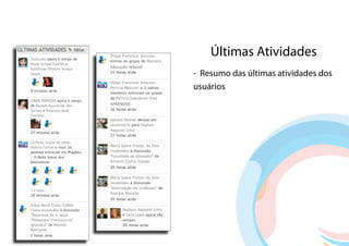 Últimas Atividades
- Resumo das últimas atividades dos
usuários
 