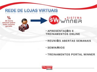 • APRESENTAÇÕ E
            ES
TREINAMENTOS ONLINE

• REUNIÕ ABERTAS SEMANAIS
       ES

• SEMINÁRIOS

• TREINAMENTOS PORTAL WINNER
 