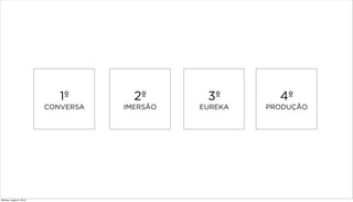 1º
CONVERSA
2º
IMERSÃO
3º
EUREKA
4º
PRODUÇÃO
Monday, August 5, 2013
 