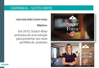 1.448
7.332
28.656
2.491
459
3.101
Opções "Cur8r" de Página
Visualizações de fotos
Opções "Cur8r" Publicação de Página
Cliques em Links
Comentários em Publicações de página
Compar8lhamentos de fotos da Página
Reproduções de Vídeos
Geramos mais de 151 mil atividades, destaque para
“Visualizações de vídeos”, “Curtir Publicação de página”,
“Visualizações de fotos” e “Compartilhamento de fotos”.
CAMPANHA – SCOTCH BRITE
VÍDEO+CAMPANHA+MÍDIA
 