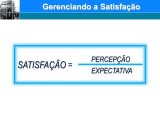 PERCEPÇÃOSATISFAÇÃO = EXPECTATIVAGerenciando a Satisfação