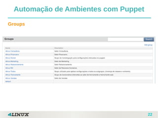 22
Groups
Automação de Ambientes com Puppet
 