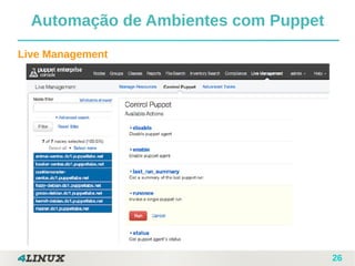 26
Live Management
Automação de Ambientes com Puppet
 
