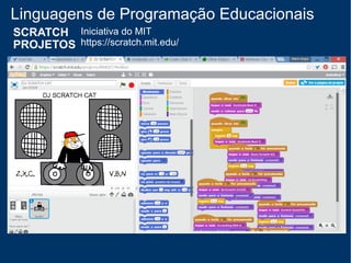 Linguagens de Programação Educacionais
Iniciativa do MIT
https://scratch.mit.edu/
SCRATCH
PROJETOS
 