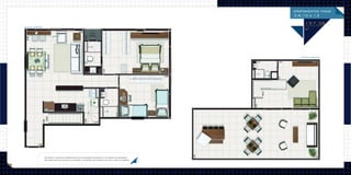 Os móveis e utensílios apresentados são de dimensões comerciais e os objetos de decoração
não fazem parte do contrato de aquisição. As medidas são internas e de face a face das paredes.
m2
apartamentos ﬁnais
3,6,10 e 13
Duplex Inferior
Duplex superior
 