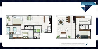Os móveis e utensílios apresentados são de dimensões comerciais e os objetos de decoração
não fazem parte do contrato de aquisição. As medidas são internas e de face a face das paredes.
Duplex Inferior Duplex superior
159.38
m2
apartamentos ﬁnais
4,5,11 e 12
 