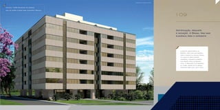 O projeto arquitetônico do
Reserva 109 é mais que especial.
Vidro e granito na fachada formam
um conjunto absolutamente
harmônico, inovador e moderno,
com grande força na paisagem
local. O resultado é um endereço
de classe, dentro de um espaço
planejado para você, que é único.
Soﬁsticação, requinte
e inovação. A Brasal traz mais
elegância para o noroeste.
fachada 100% revestida em granito.
Uso de cores claras para conforto térmico.
Perspectiva ilustrada da fachada
 