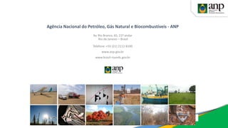 Agência Nacional do Petróleo, Gás Natural e Biocombustíveis - ANP
Av. Rio Branco, 65, 21º andar
Rio de Janeiro – Brasil
Telefone: +55 (21) 2112-8100
www.anp.gov.br
www.brasil-rounds.gov.br
 
