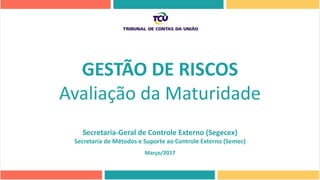 GESTÃO DE RISCOS
Avaliação da Maturidade
Secretaria-Geral de Controle Externo (Segecex)
Secretaria de Métodos e Suporte ao Controle Externo (Semec)
Março/2017
 