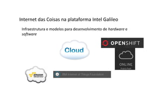 Infraestrutura e modelos para desenvolvimento de hardware e
software
Internet das Coisas na plataforma Intel Galileo
 