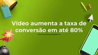Vídeo aumenta a taxa de
conversão em até 80%Fonte: https://www.eyeviewdigital.com/
 