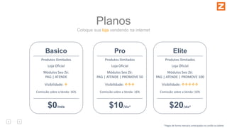 Coloque sua loja vendendo na internet
Planos
Basico
Loja Oficial
Módulos Seo Zé:
PAG | ATENDE
Visibilidade: v
Comissão sobre a Venda: 16%
$0/mês
Produtos Ilimitados
Pro
Loja Oficial
Módulos Seo Zé:
PAG | ATENDE | PROMOVE 50
Visibilidade: vvv
Comissão sobre a Venda: 16%
$10/dia*
Elite
Loja Oficial
Módulos Seo Zé:
PAG | ATENDE | PROMOVE 100
Visibilidade: vvvvv
Comissão sobre a Venda: 16%
$20/dia*
Produtos Ilimitados Produtos Ilimitados
*Pagos de forma mensal e antecipados no cartão ou boleto
 