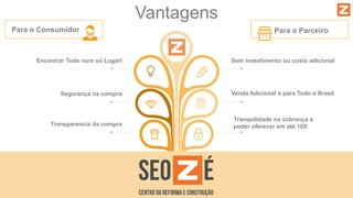 Sem investimento ou custo adicional
Para o Parceiro
Venda Adicional e para Todo o Brasil
Tranquilidade na cobrança e
poder oferecer em até 10X
Encontrar Tudo num só Lugarl
Para o Consumidor
Segurança na compra
Transparencia da compra
Vantagens
 