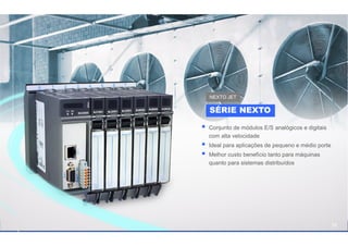 52
 Conjunto de módulos E/S analógicos e digitais
com alta velocidade
 Ideal para aplicações de pequeno e médio porte
 Melhor custo benefício tanto para máquinas
quanto para sistemas distribuídos
SÉRIE NEXTO
NEXTO JET
 