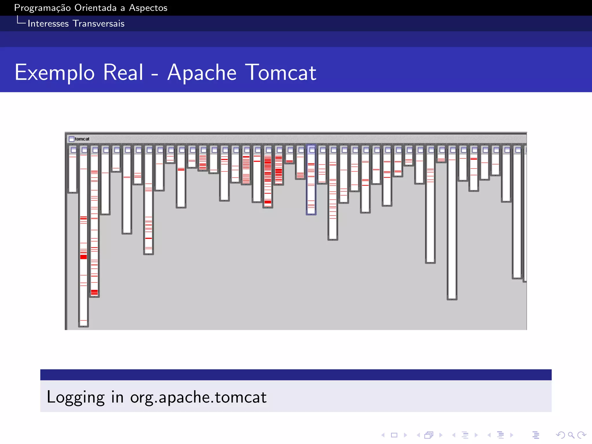 Programa¸˜o Orientada a Aspectos
        ca
  Interesses Transversais




Exemplo Real - Apache Tomcat




      Logging in org.apache.tomcat
 