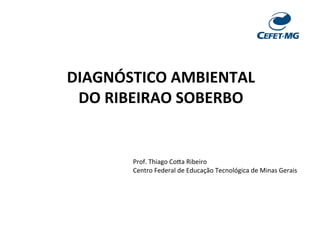 DIAGNÓSTICO	
  AMBIENTAL	
  
DO	
  RIBEIRAO	
  SOBERBO	
  
Prof.	
  Thiago	
  Co-a	
  Ribeiro	
  
Centro	
  Federal	
  de	
  Educação	
  Tecnológica	
  de	
  Minas	
  Gerais	
  
 