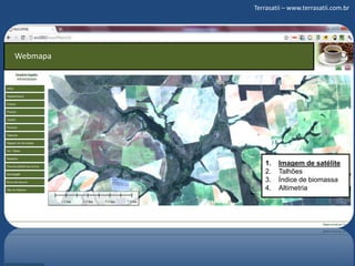 Terrasatii – www.terrasatii.com.brWebmapaImagem de satéliteTalhõesÍndice de biomassaAltimetria