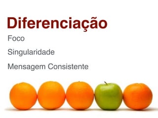 Diferenciação
Foco
Singularidade
Mensagem Consistente
 