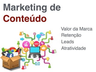 Marketing de
Conteúdo
Valor da Marca
Retenção
Leads
Atratividade
 