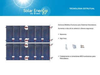 GARANTIA
100% NO BRASIL
1) Principais equipamentos do projeto fotovoltaico:
MÓDULOS FOTOVOLTAICOS Selo A do INMETRO:
Garantia de 25 anos para produção de energia
Garantia de 5 anos contra qualquer defeito de fabricação
2) Capacidade de produção de energia dos painéis fotovoltaicos:
10 anos, produção de 91.2% de energia
25 anos produção de 80.7% de energia
3) Inversores: Garantia de 5 anos no Brasil - Atende a norma ABNT - NBR
4) Garantia dos Serviços Técnicos: 1 Ano
 