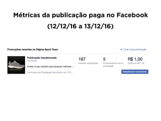 Métricas da publicação paga no Facebook
(12/12/16 a 13/12/16)
 