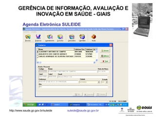GERÊNCIA DE INFORMAÇÃO, AVALIAÇÃO E INOVAÇÃO EM SAÚDE - GIAIS Agenda Eletrônica SULEIDE 