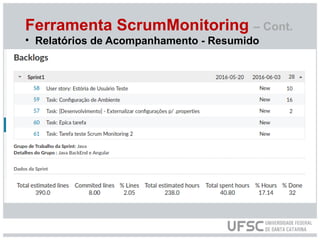 Ferramenta ScrumMonitoring – Cont.
• Relatórios de Acompanhamento - Resumido
 