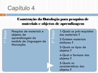 Capítulo 4
17
Construção da Ontologia para pesquisa de
materiais e objetos de aprendizagem
 