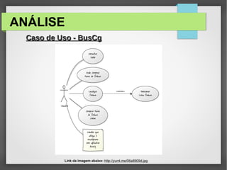 ANÁLISE
Link da imagem abaixo: http://yuml.me/06a8909d.jpg
Caso de Uso - BusCgCaso de Uso - BusCg
 