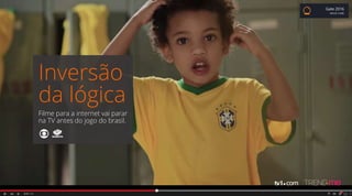 Inversão
da lógica
Filme para a internet vai parar
na TV antes do jogo do brasil.
Gate 2016
BRUNO COBBI
 