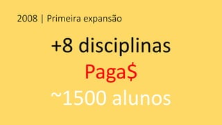 2008 | Primeira expansão 
+8 disciplinas 
Paga$ 
~1500 alunos  