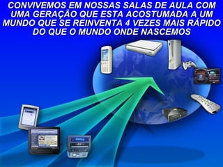CONVIVEMOS EM NOSSAS SALAS DE AULA COM UMA GERAÇÃO QUE ESTA ACOSTUMADA A UM MUNDO QUE SE REINVENTA 4 VEZES MAIS RÁPIDO DO QUE O MUNDO ONDE NASCEMOS 