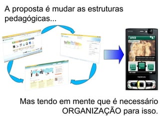 A proposta é mudar as estruturas pedagógicas... Mas tendo em mente que é necessário ORGANIZAÇÃO para isso. 