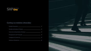 Gestão Financeira
Gestão de Vendas e Clientes
Controle de Aquisições e Estoque
Planejamento de Produção
Inteligência Comercial
Análises e Relatórios
1
2
3
4
5
6
Conheça os módulos oferecidos
 