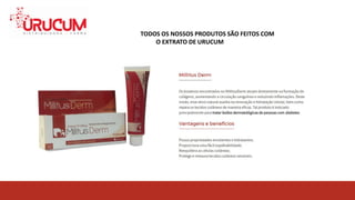TODOS OS NOSSOS PRODUTOS SÃO FEITOS COM O EXTRATO
DE URUCUMTODOS OS NOSSOS PRODUTOS SÃO FEITOS COM
O EXTRATO DE URUCUM
 