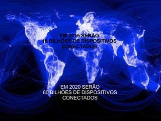 EM 2020 SERÃO
80 BILHÕES DE DISPOSITIVOS
CONECTADOS
EM 2015 SERÃO
18 BILHÕES DE DISPOSITIVOS
CONECTADOS
 
