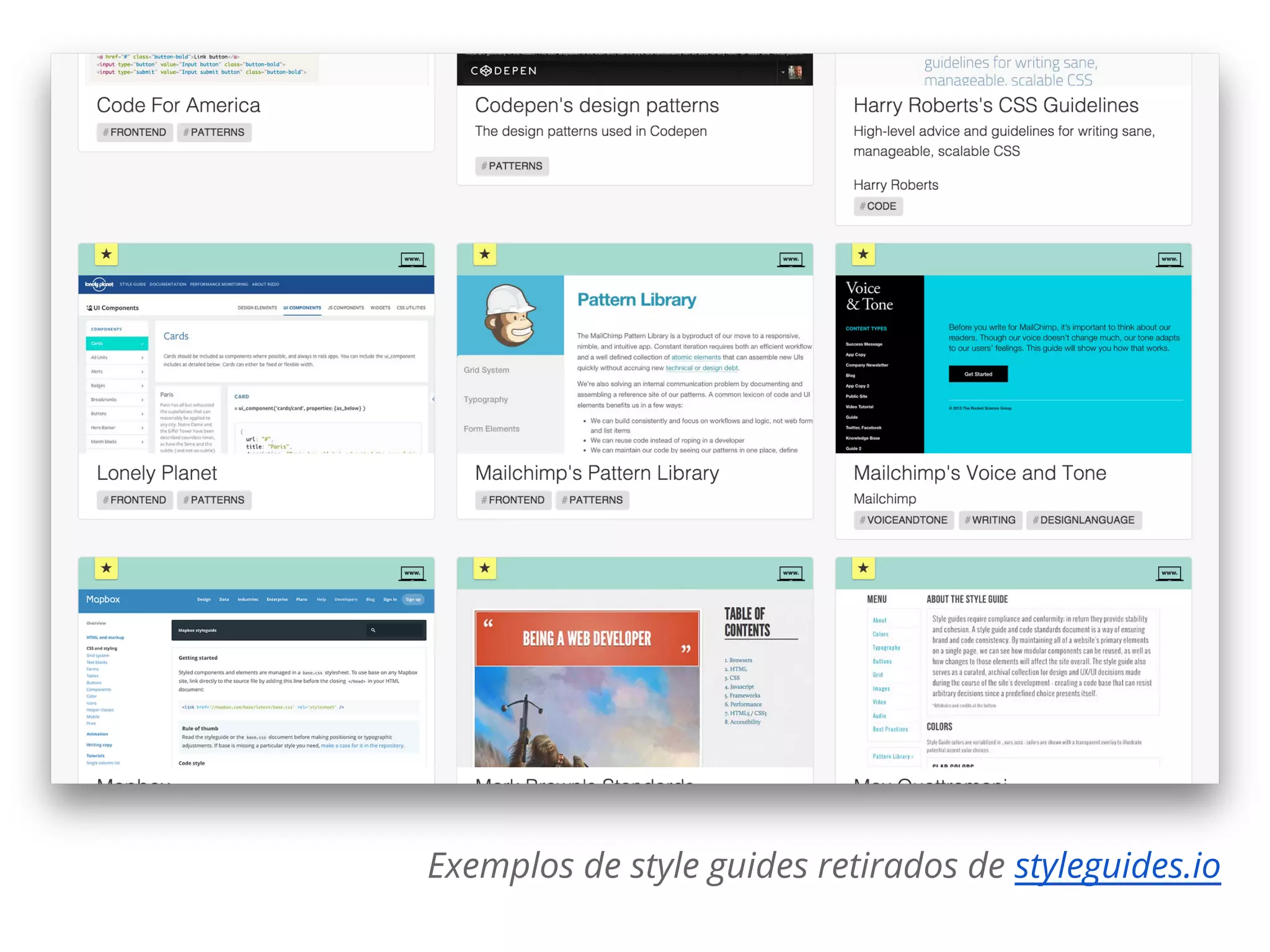 Exemplos de style guides retirados de styleguides.io
 