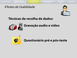 #Testes de UsabilidadeTécnicas de recolha de dados:Gravação audio e videoQuestionáriopréepós-teste