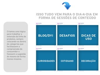 Criamos uma lógica
para trabalhar a
extensão da linha de
produtos, sempre
colocando-os dentro
de categorias que
facilitassem a
compreensão do
consumidor e
fizessem a sugestão
do mesmo de forma
menos invasiva.
 