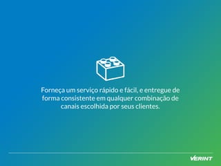 Forneça um serviço rápido e fácil, e entregue de 
forma consistente em qualquer combinação de 
canais escolhida por seus clientes. 
 