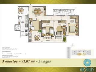 3 quartos – 91,07 m² - 2 vagas
 