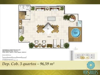 Dep. Cob. 3 quartos – 96,59 m²
 
