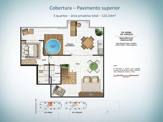Cobertura – Pavimento superior
 3 quartos – área privativa total – 131,54m2
 