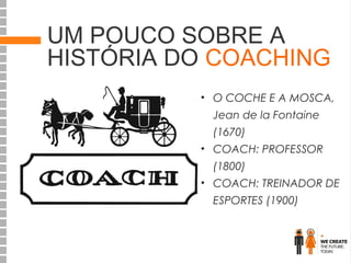 UM POUCO SOBRE A
HISTÓRIA DO COACHING
• O COCHE E A MOSCA,
Jean de la Fontaine
(1670)
• COACH: PROFESSOR
(1800)
• COACH: TREINADOR DE
ESPORTES (1900)

 