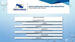 MODO DE PENSAR
O QUE SERÁ FEITO?
COMO?
QUANDO?
QUANTO?
PARA QUEM?
POR QUEM?
PORQUÊ?
 