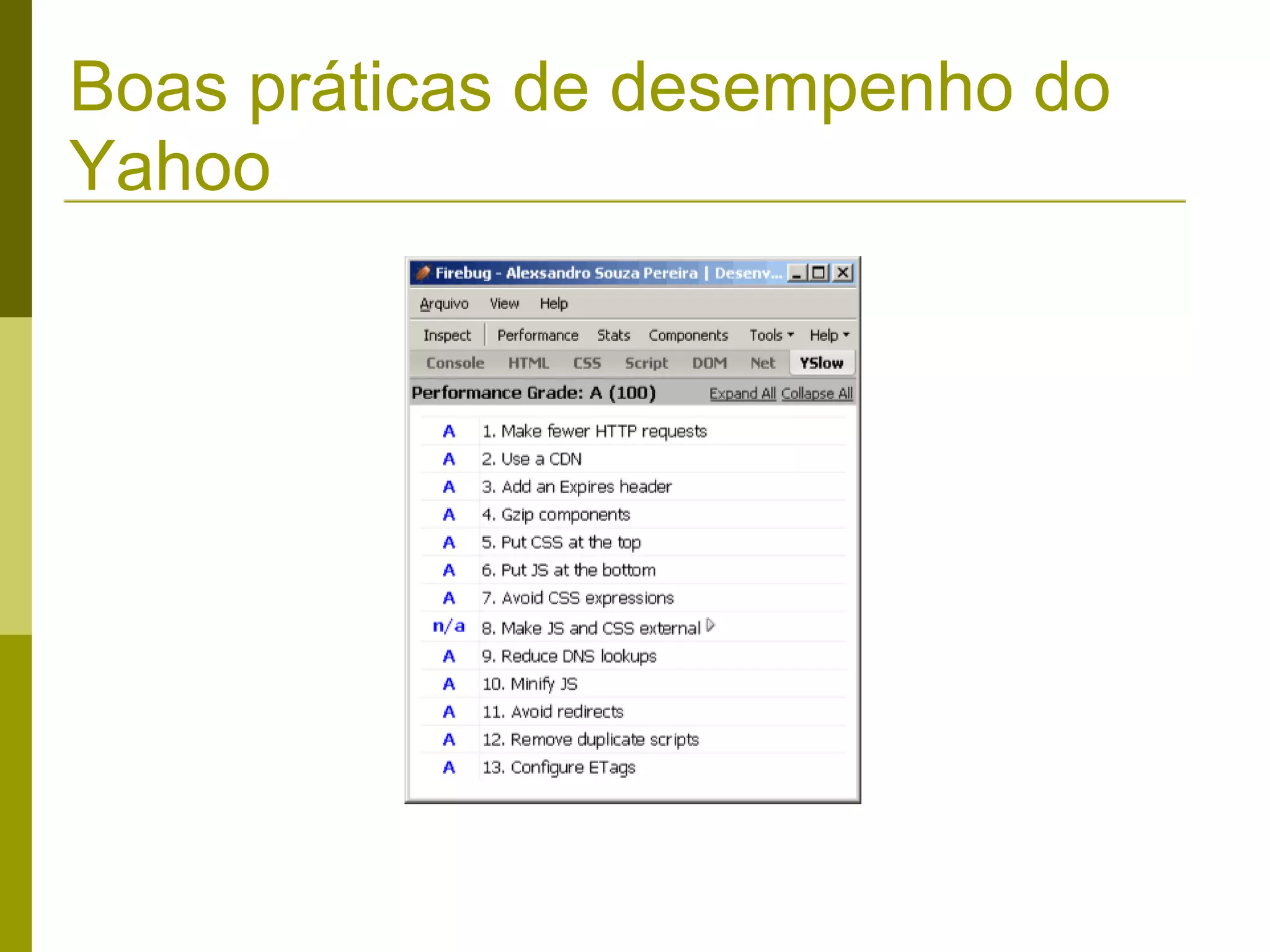 Boas práticas de desempenho do Yahoo 